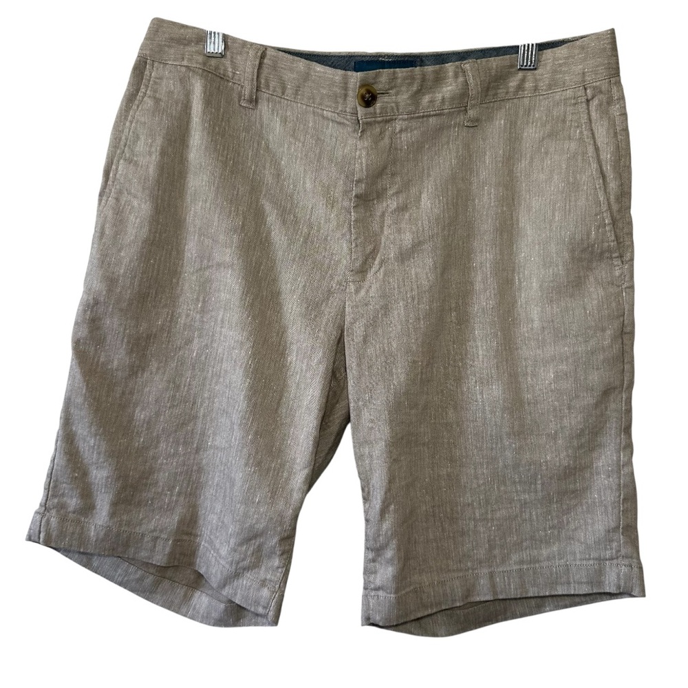 Fairlane Men's Stone Linen Blend Flat Front Casual Shorts- Size Medium